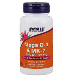 Now Foods Mega D-3 5000IU & MK-7 180 mcg 60 Veg Caps