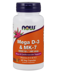 Now Foods Mega D-3 5000IU & MK-7 180 mcg 60 Veg Caps