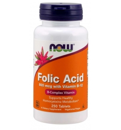 Now Foods Folic Acid with Vitamin B12, 800mcg 250 Tablets