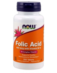 Now Foods Folic Acid with Vitamin B12, 800mcg 250 Tablets