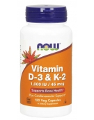 Now Foods Vitamin D-3 1000IU & K2 45mcg 120 Veg Capsules
