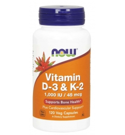 Now Foods Vitamin D-3 1000IU & K2 45mcg 120 Veg Capsules