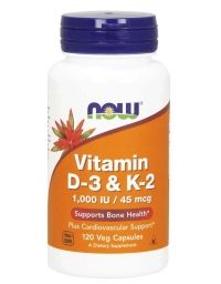 Now Foods Vitamin D-3 1000IU & K2 45mcg 120 Veg Capsules