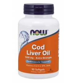 Now Foods Cod Liver Oil, Extra Strength 1000 mg 90 Softgels