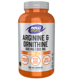 Now Foods Arginine & Ornithine 500 mg / 250 mg 250 Veg Capsules